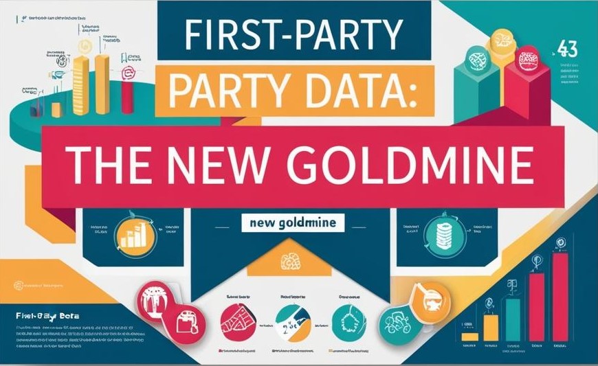 A vibrant infographic titled 'First-Party Party Data: The New Goldmine' displays the importance of first-party data with a bold, modern design.