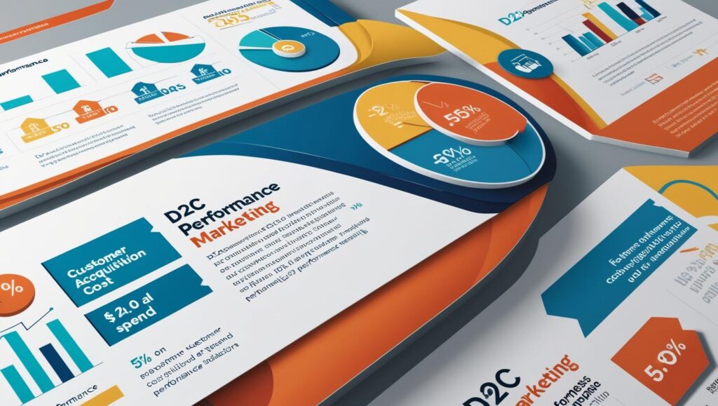 A visual on "Understanding Performance Marketing for D2C Growth," showing graphs and performance metrics.