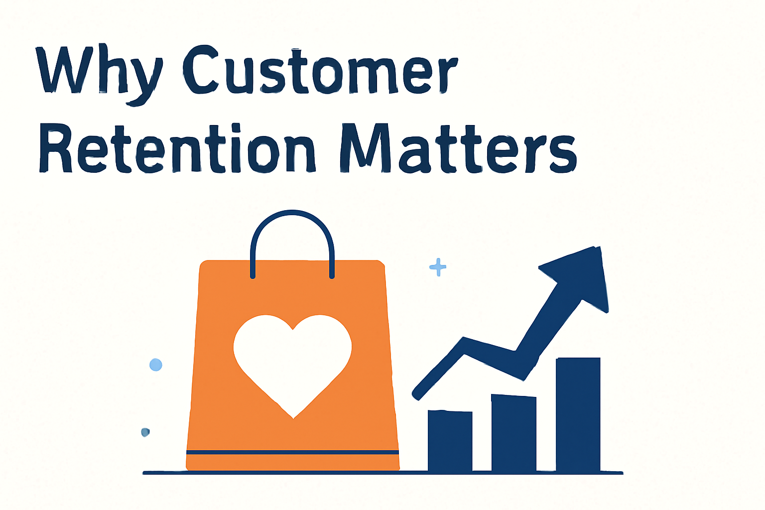 Why customer retention matters with a shopping bag and an upward arrow representing growth and customer loyalty.