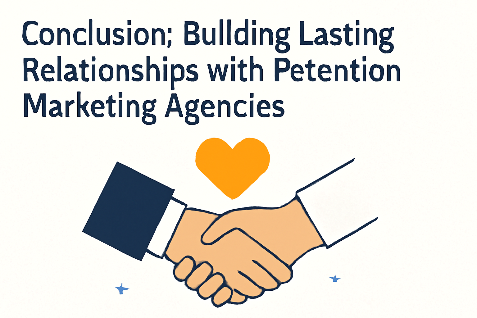 Conclusion of building lasting relationships with retention marketing agencies, featuring a handshake and an orange heart